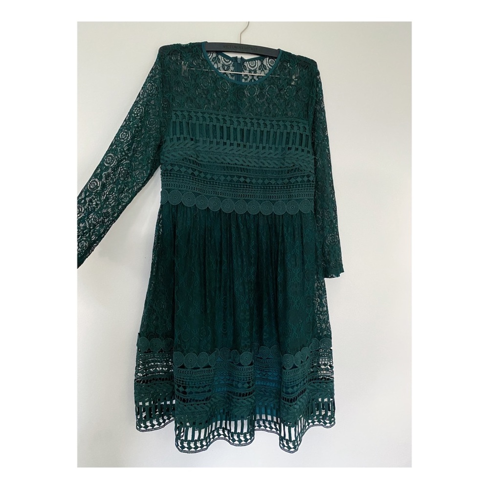 ASOS Green Lace Long Sleeve Dress